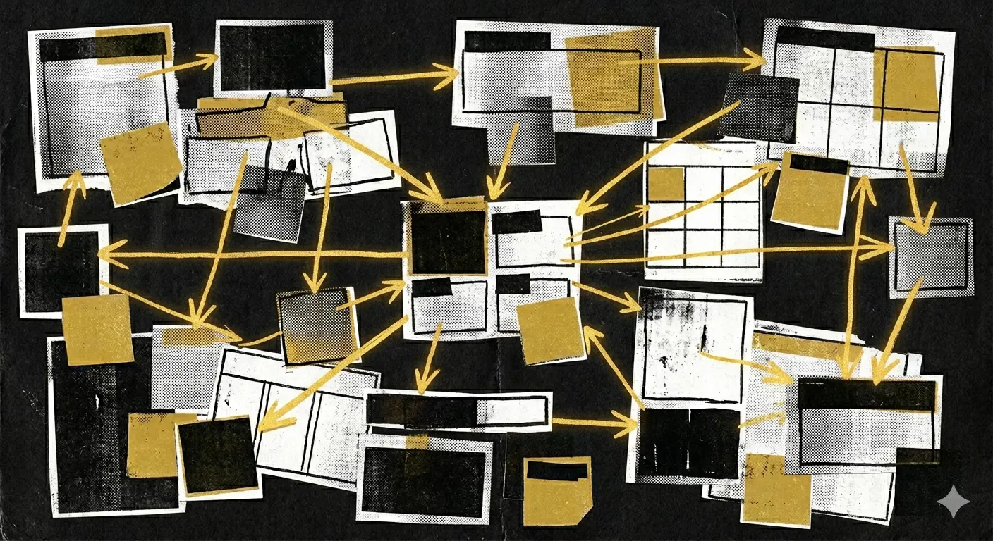 Connected notes and arrows illustrating coordination workflows
