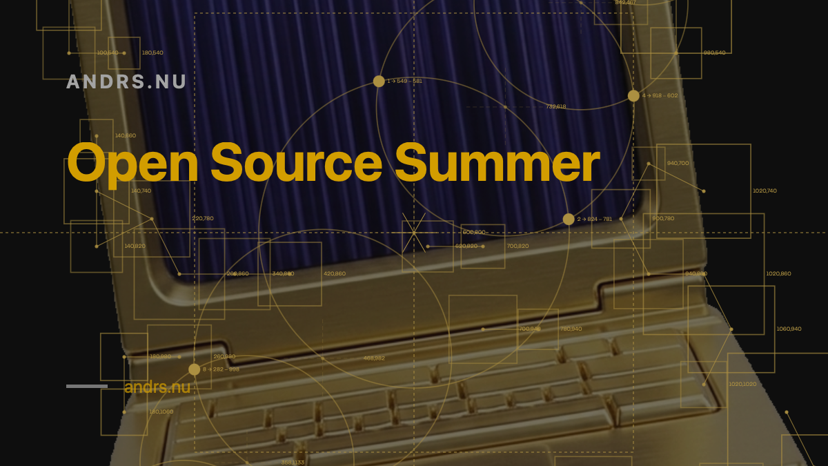 Open Source Summer graphic over a laptop keyboard in ANDRS gold and black
